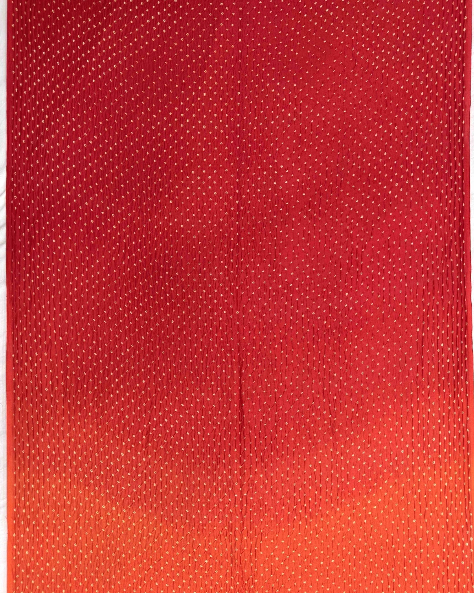 Yellow & Red Shaded Munga Silk Bandhani Saree - SindhoiPatolaArt