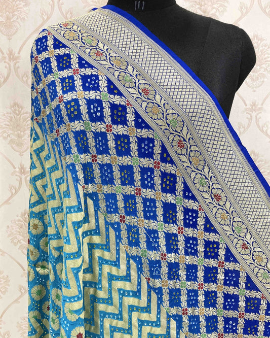 Banarasi Geogette Meenakari Bandhani Dupatta - SindhoiPatolaArt