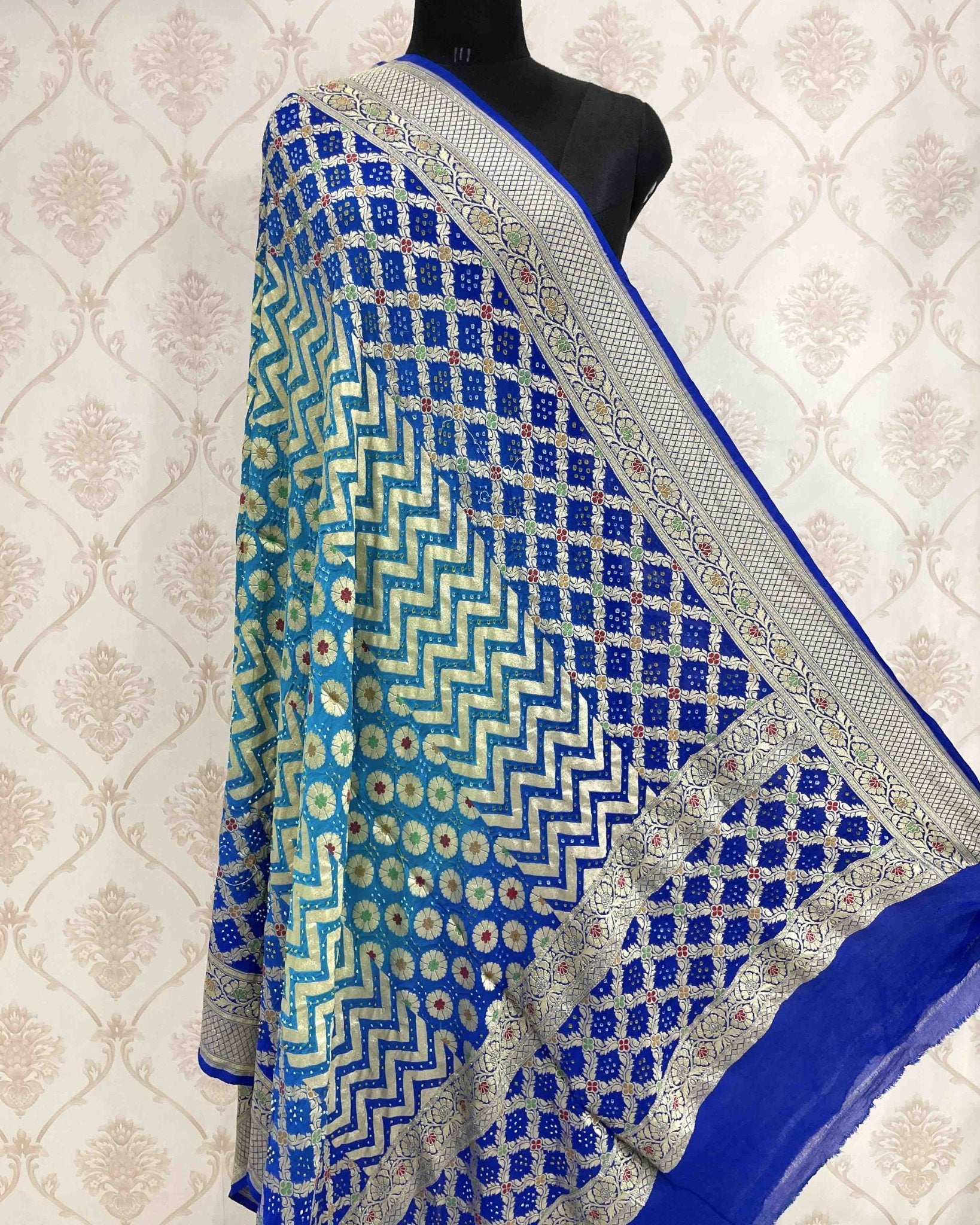 Banarasi Geogette Meenakari Bandhani Dupatta - SindhoiPatolaArt