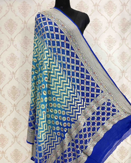 Banarasi Geogette Meenakari Bandhani Dupatta - SindhoiPatolaArt