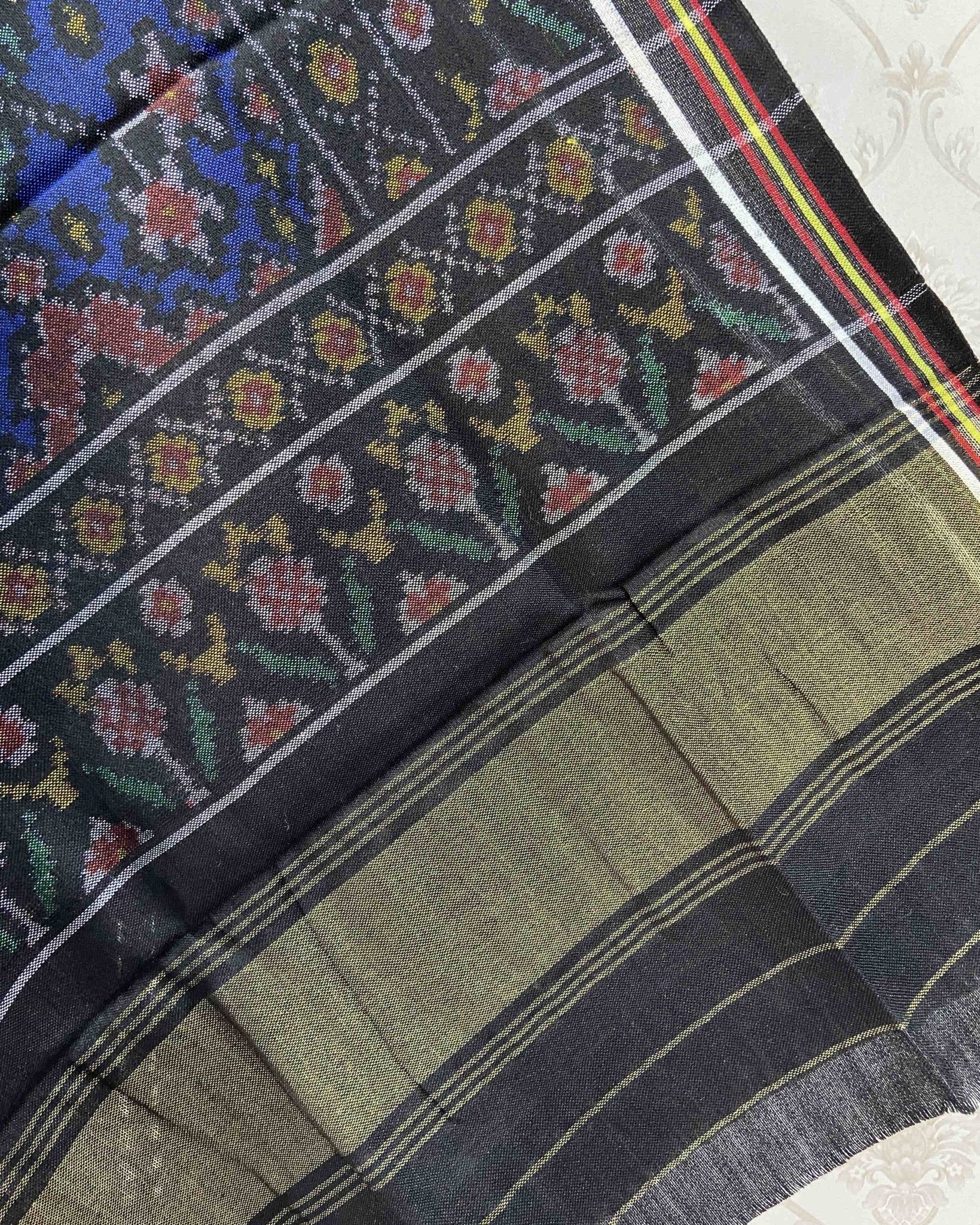 Black & Blue Navratan Patola Shawl - SindhoiPatolaArt