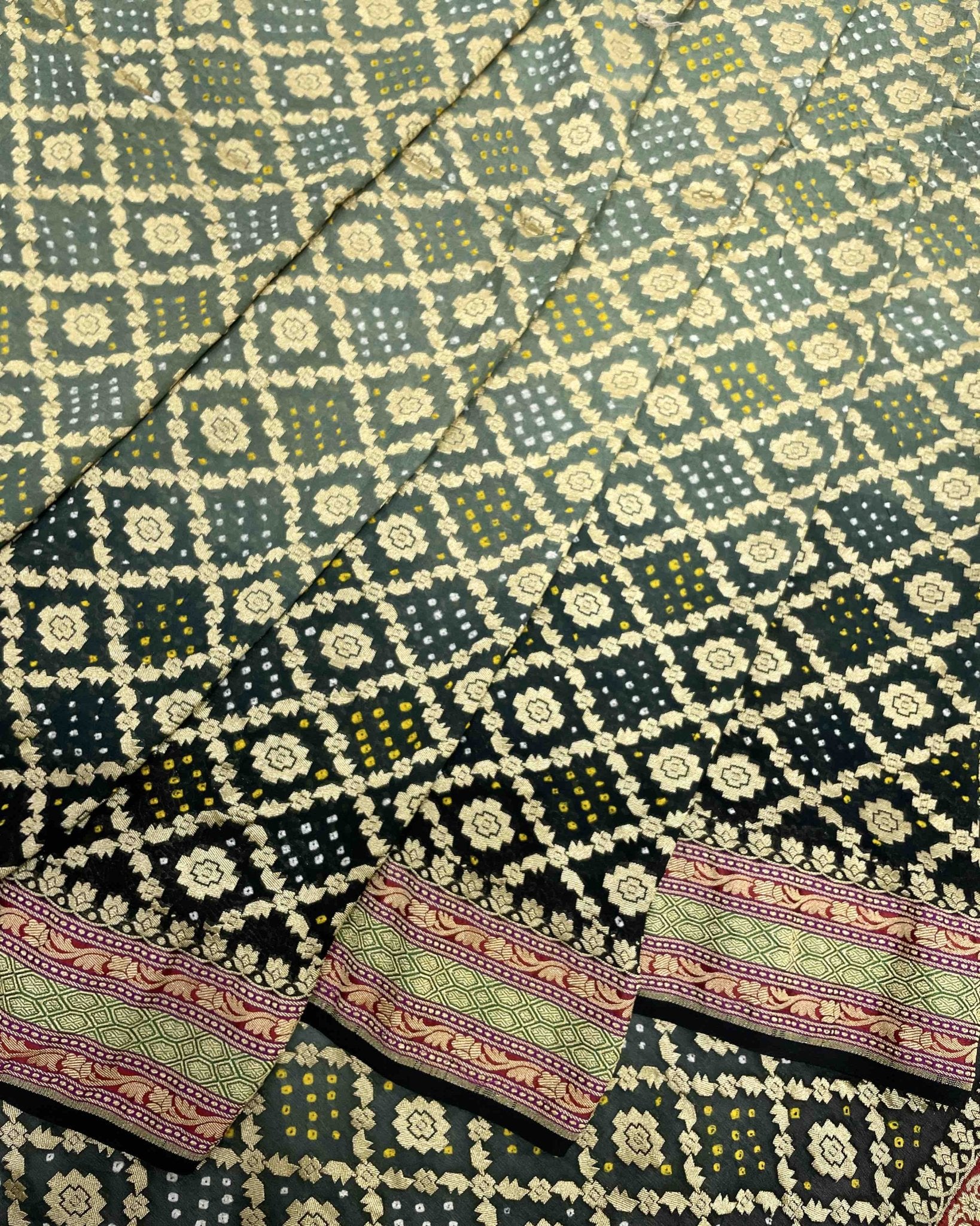 Black & Grey banarasi Georgette Bandhani Saree - SindhoiPatolaArt