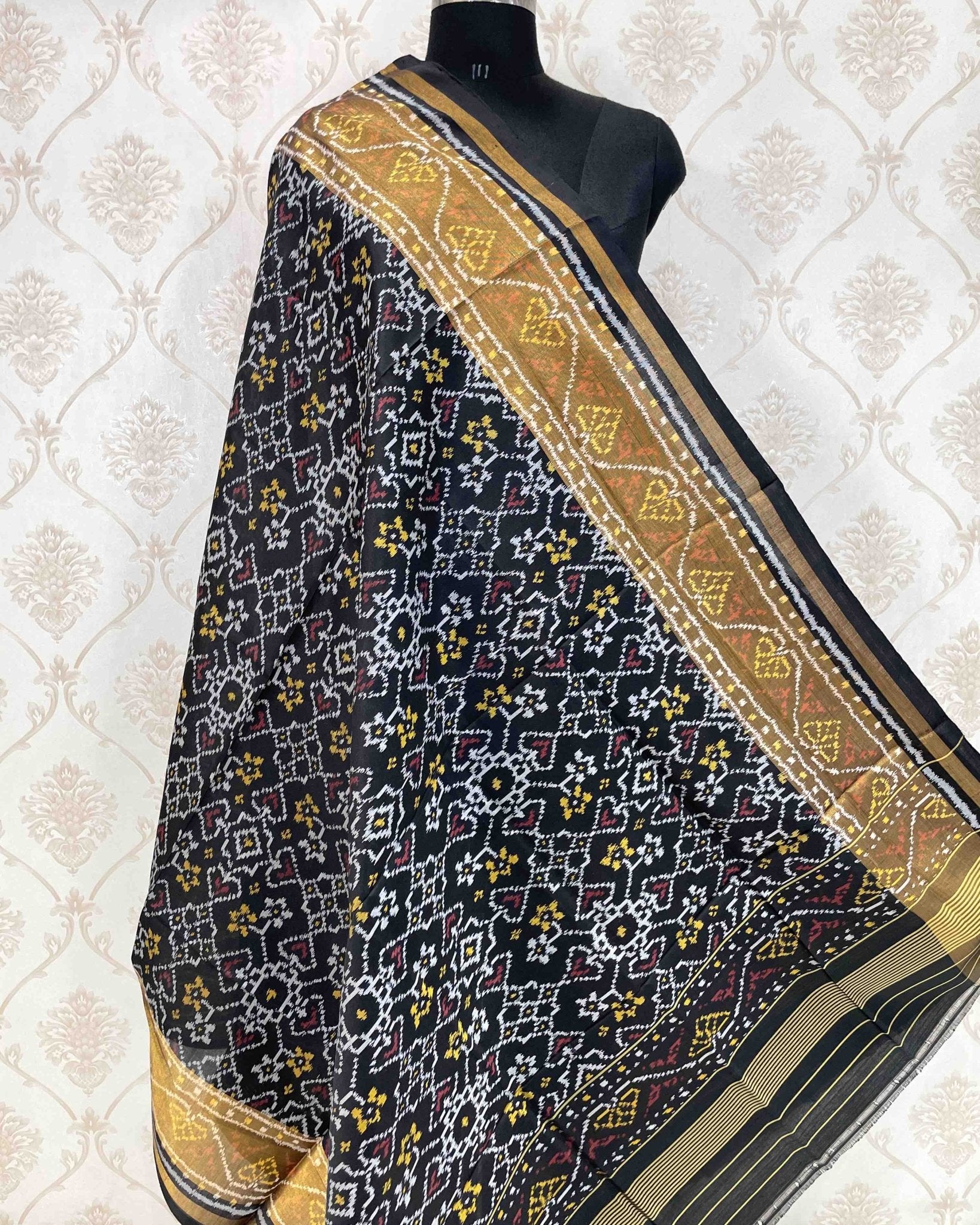Black Navratan Designer Patola Dupatta - SindhoiPatolaArt