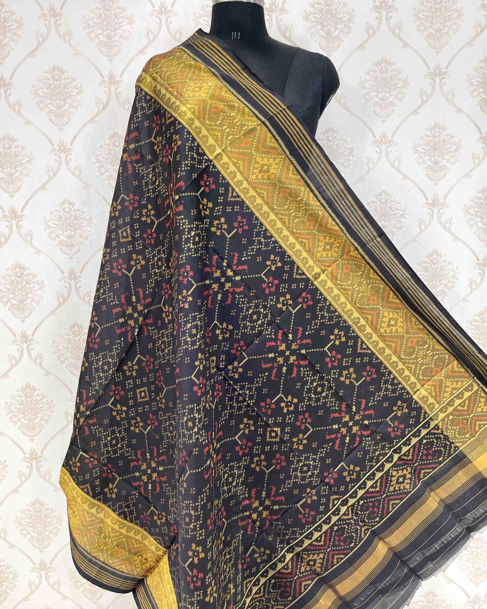 Black Navratan Designer Patola Dupatta - SindhoiPatolaArt