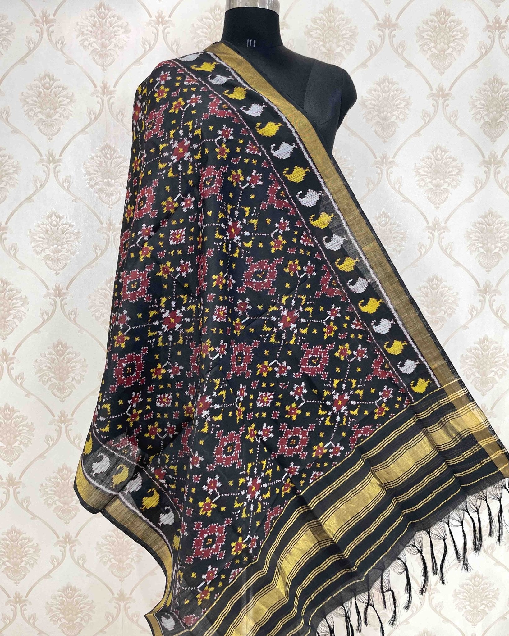 Black Navratan Designer Patola Dupatta - SindhoiPatolaArt
