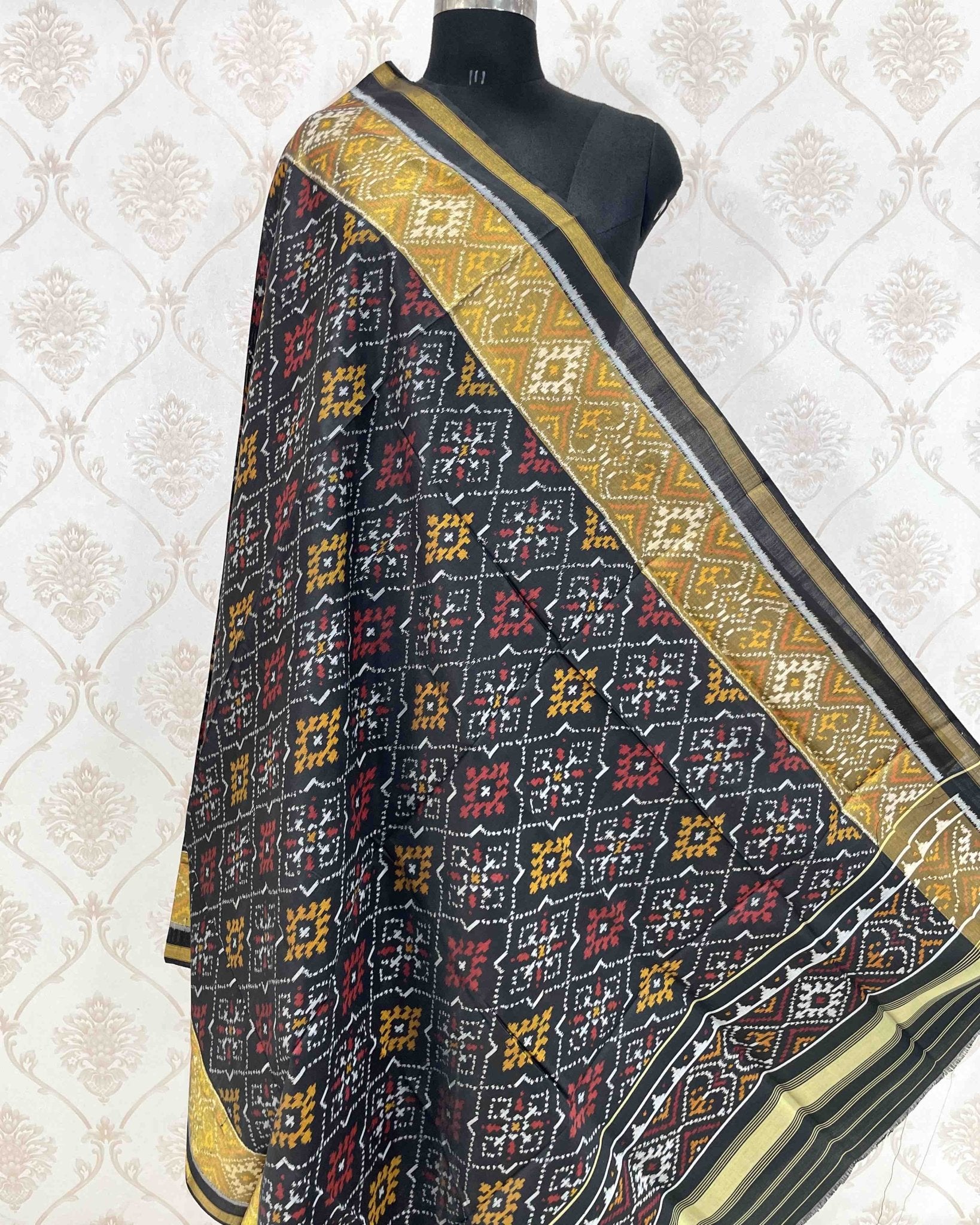 Black Panchanda Designer Patola Dupatta - SindhoiPatolaArt