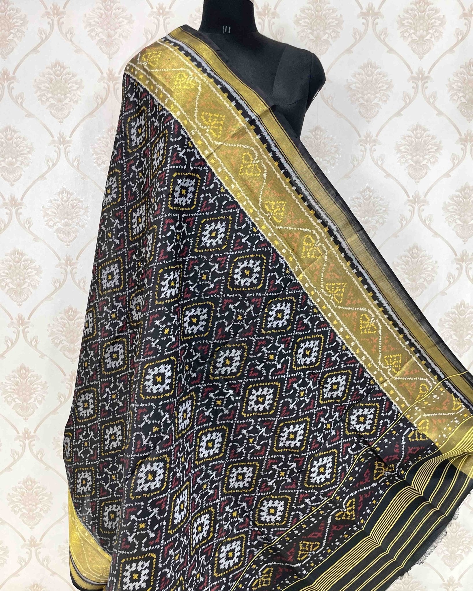 Black Panchanda Designer Patola Dupatta - SindhoiPatolaArt