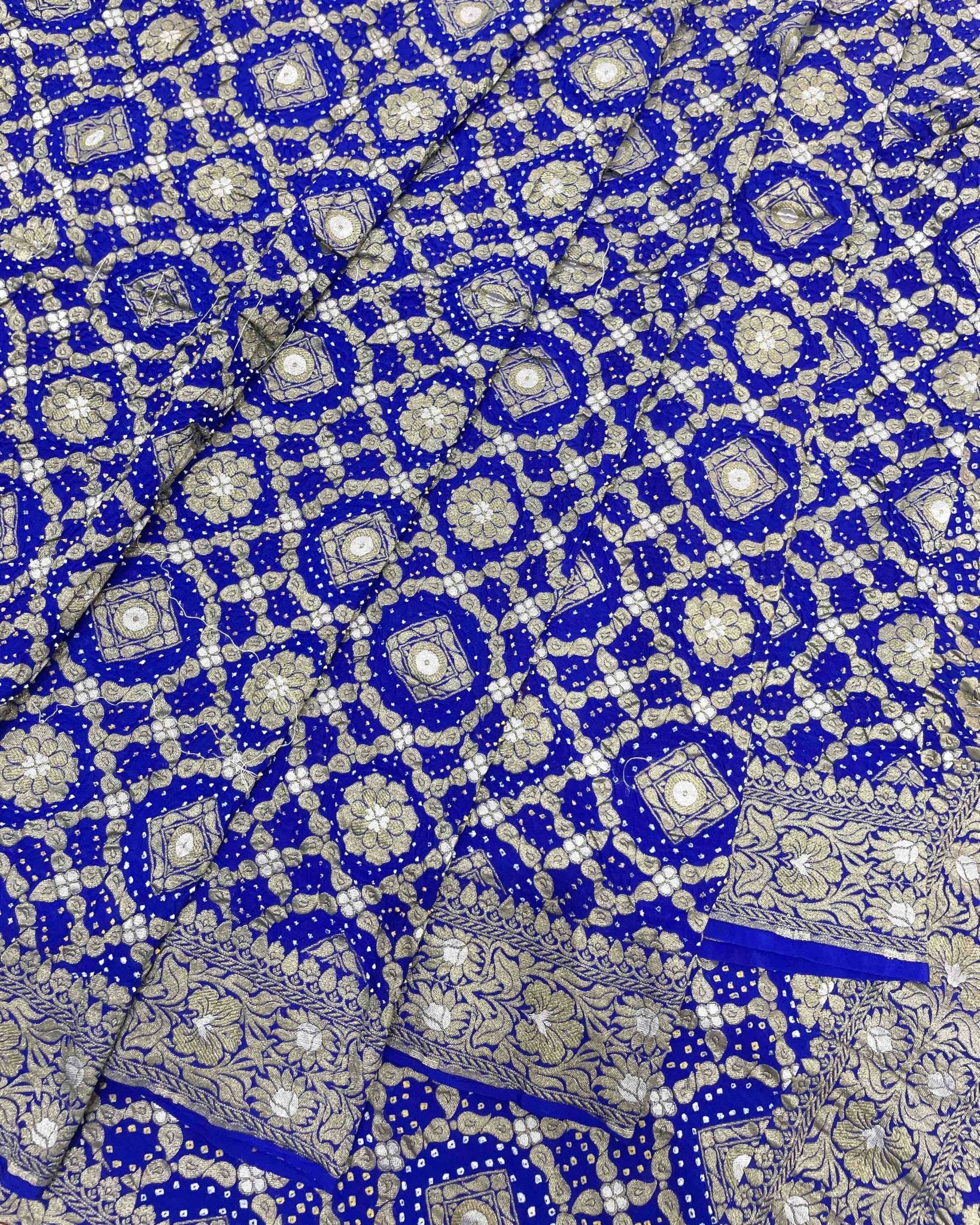 Blue banarasi georgette Bandhani Saree - SindhoiPatolaArt