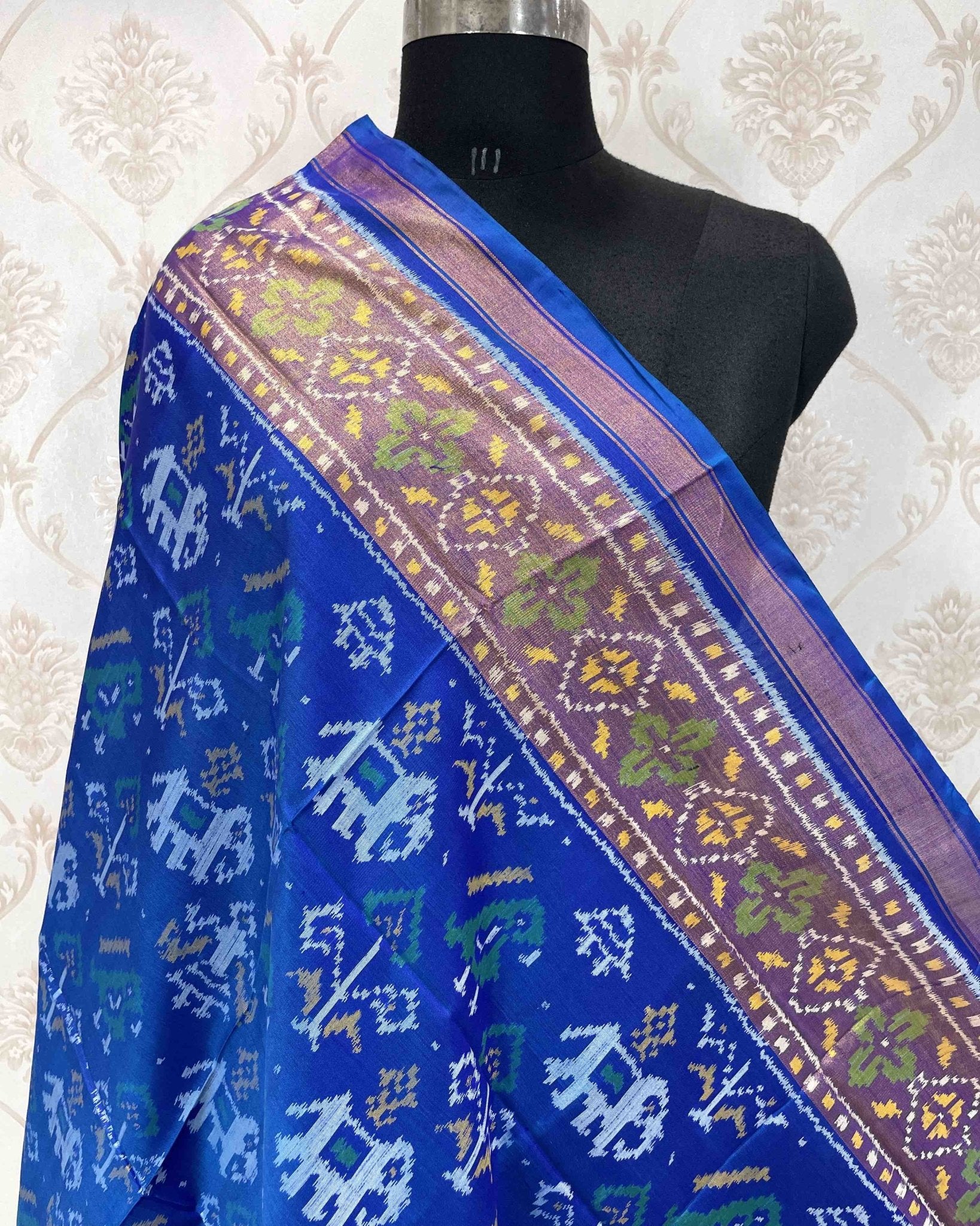 Blue Narikunj Designer Patola Dupatta - SindhoiPatolaArt