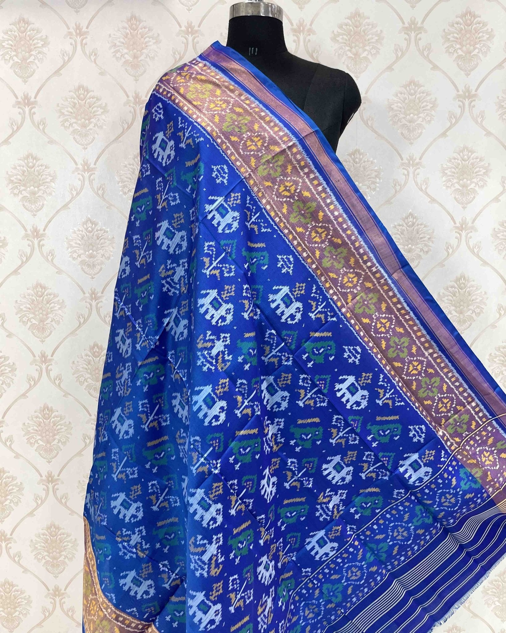 Blue Narikunj Designer Patola Dupatta - SindhoiPatolaArt