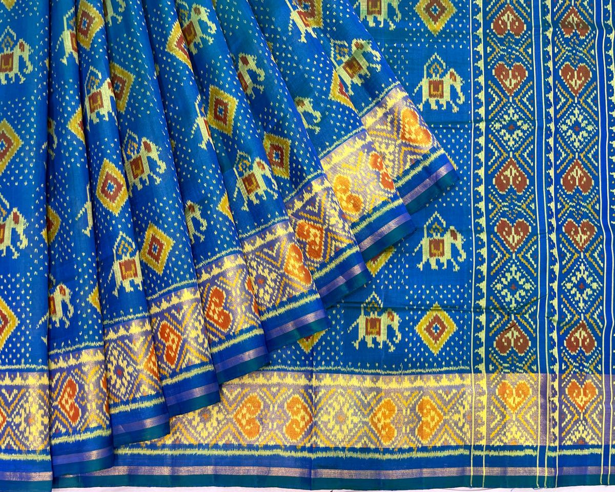 Blue Narikunj Designer Patola Saree - SindhoiPatolaArt
