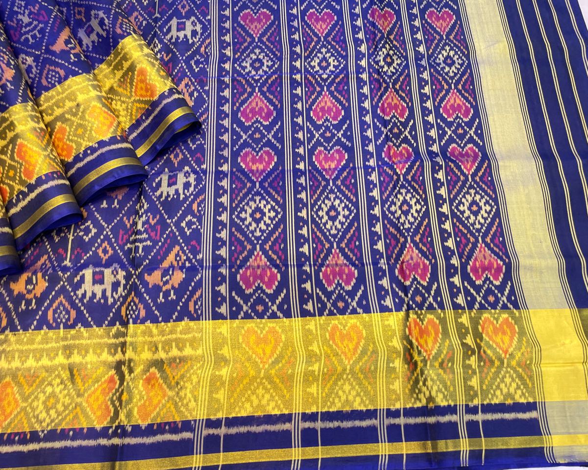 Blue Narikunj Designer Patola Saree - SindhoiPatolaArt