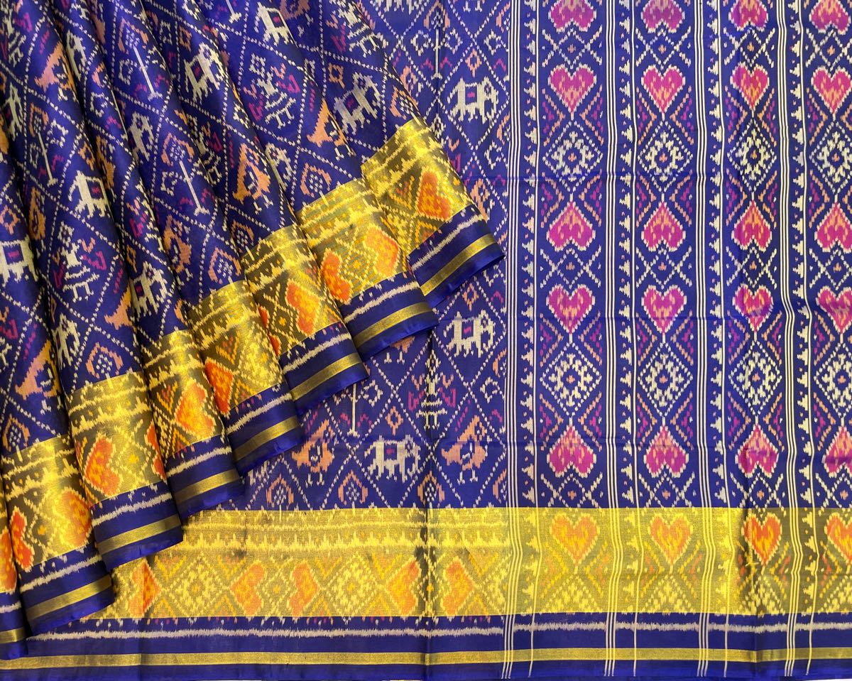 Blue Narikunj Designer Patola Saree - SindhoiPatolaArt
