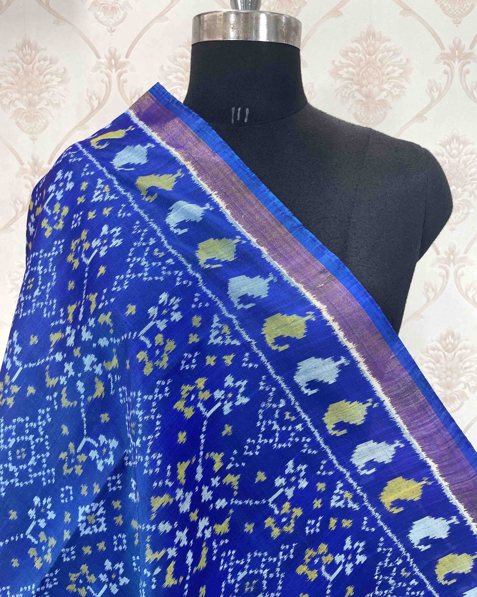 Blue Navratan Designer Patola Dupatta - SindhoiPatolaArt