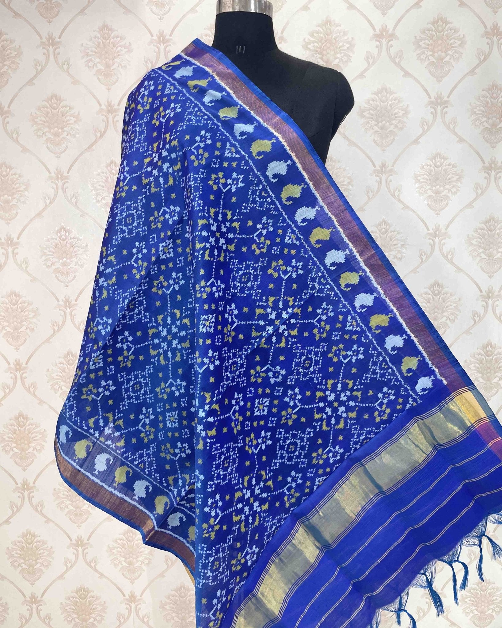 Blue Navratan Designer Patola Dupatta - SindhoiPatolaArt