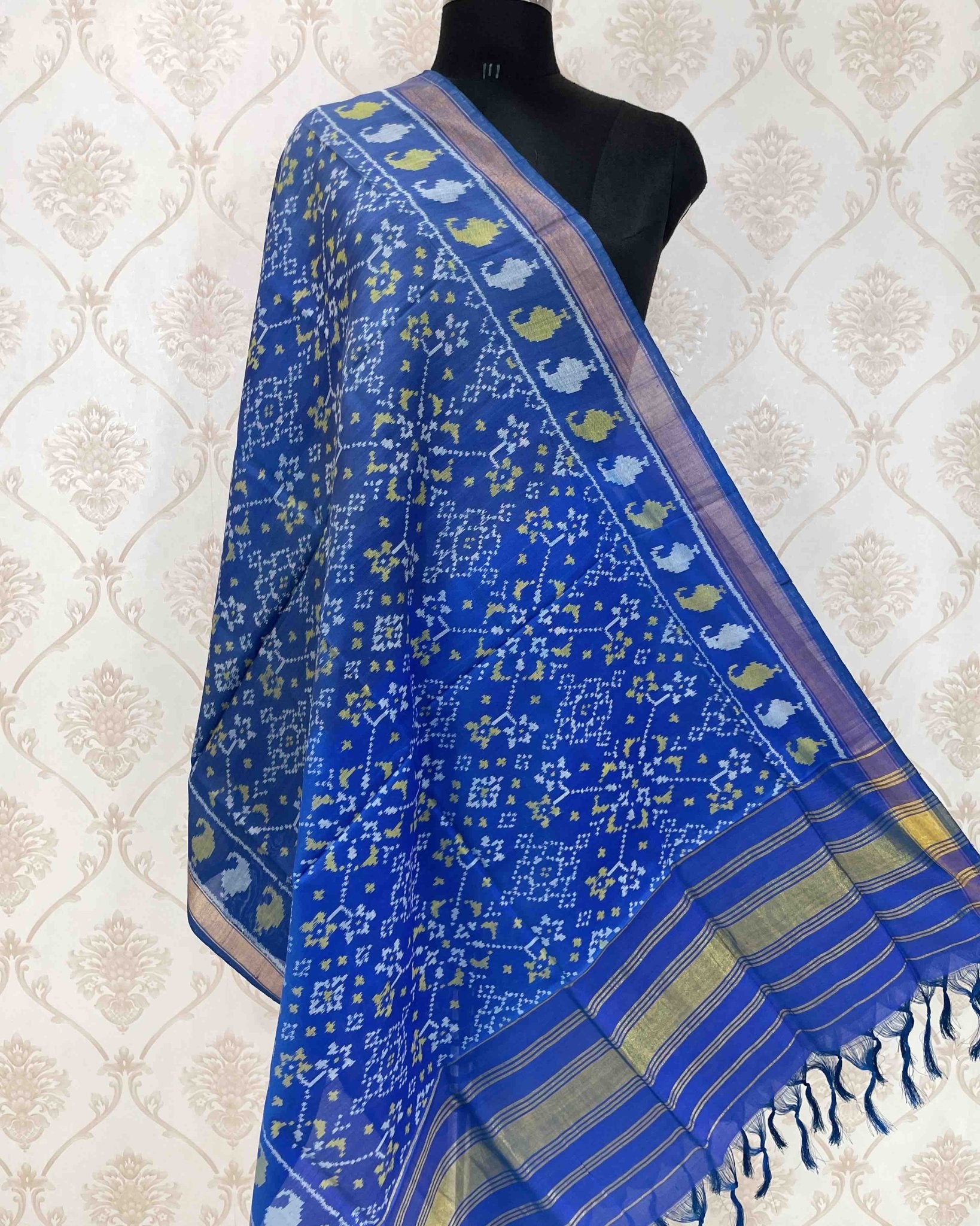Blue Navratan Designer Patola Dupatta - SindhoiPatolaArt