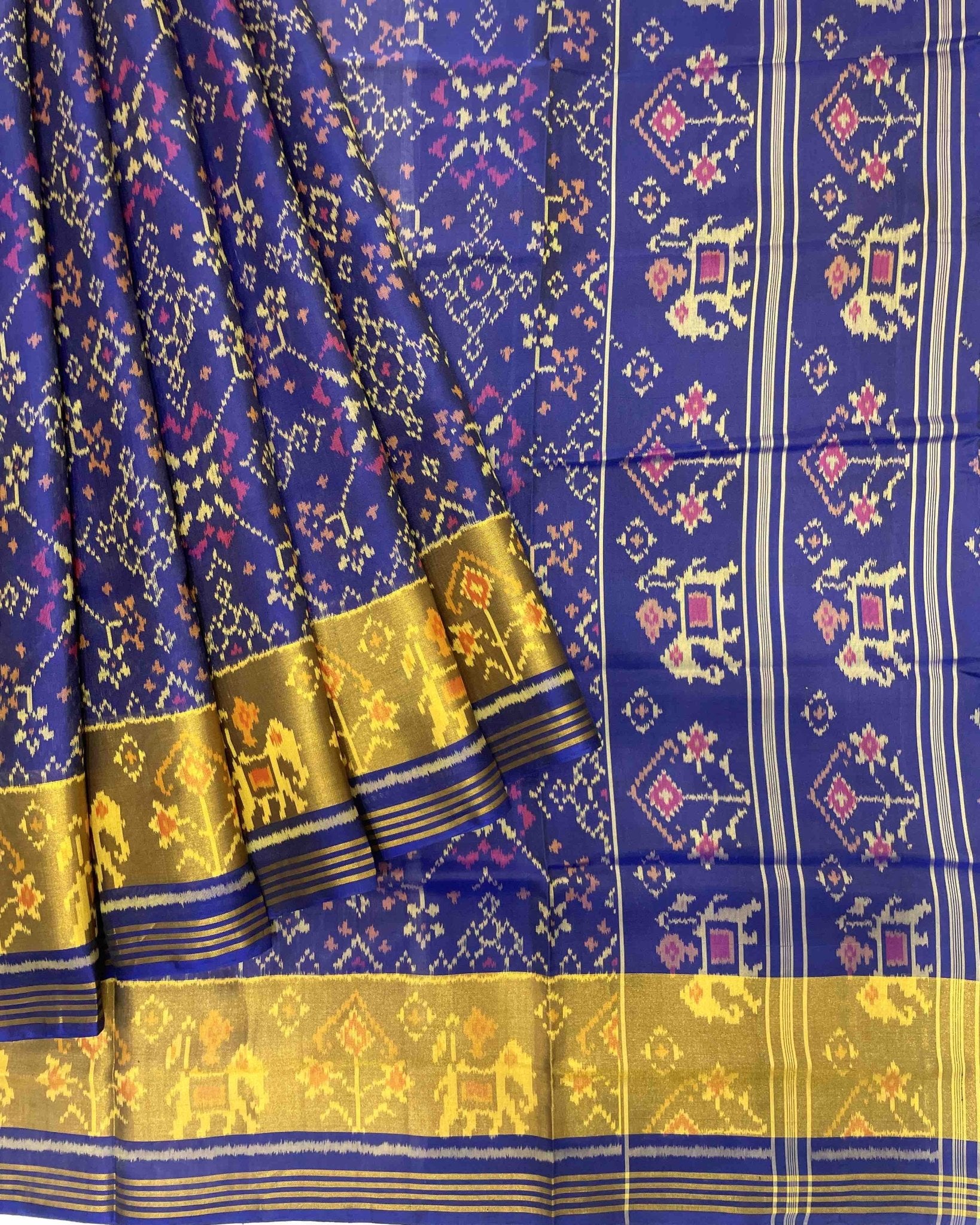 Blue Navratan With Elephant Pallu Designer Patola Saree - SindhoiPatolaArt