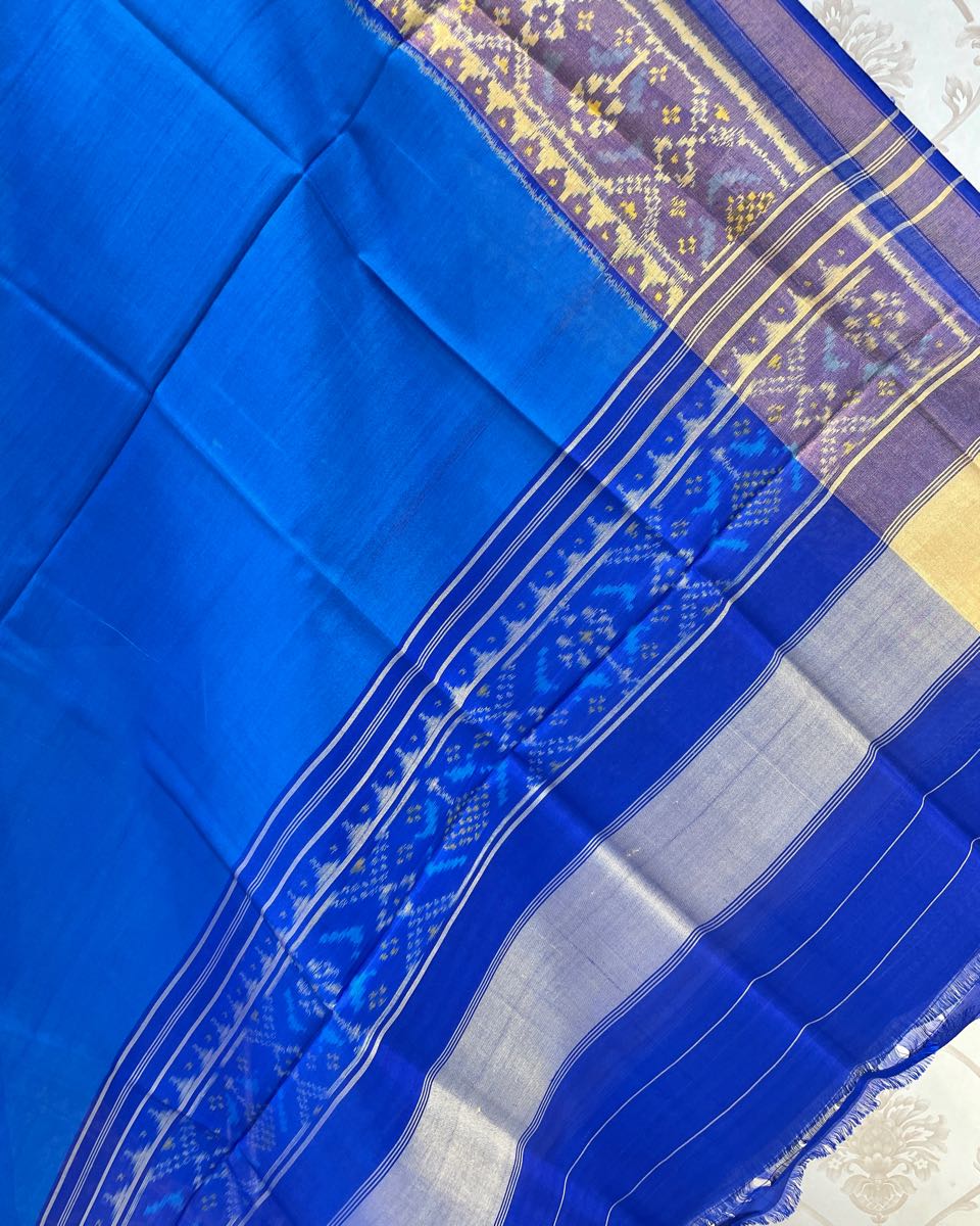 Blue Plain Patola Dupatta - SindhoiPatolaArt
