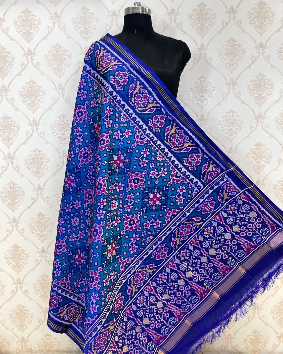 Blue & Turquoise Navratan Patola Dupatta - SindhoiPatolaArt