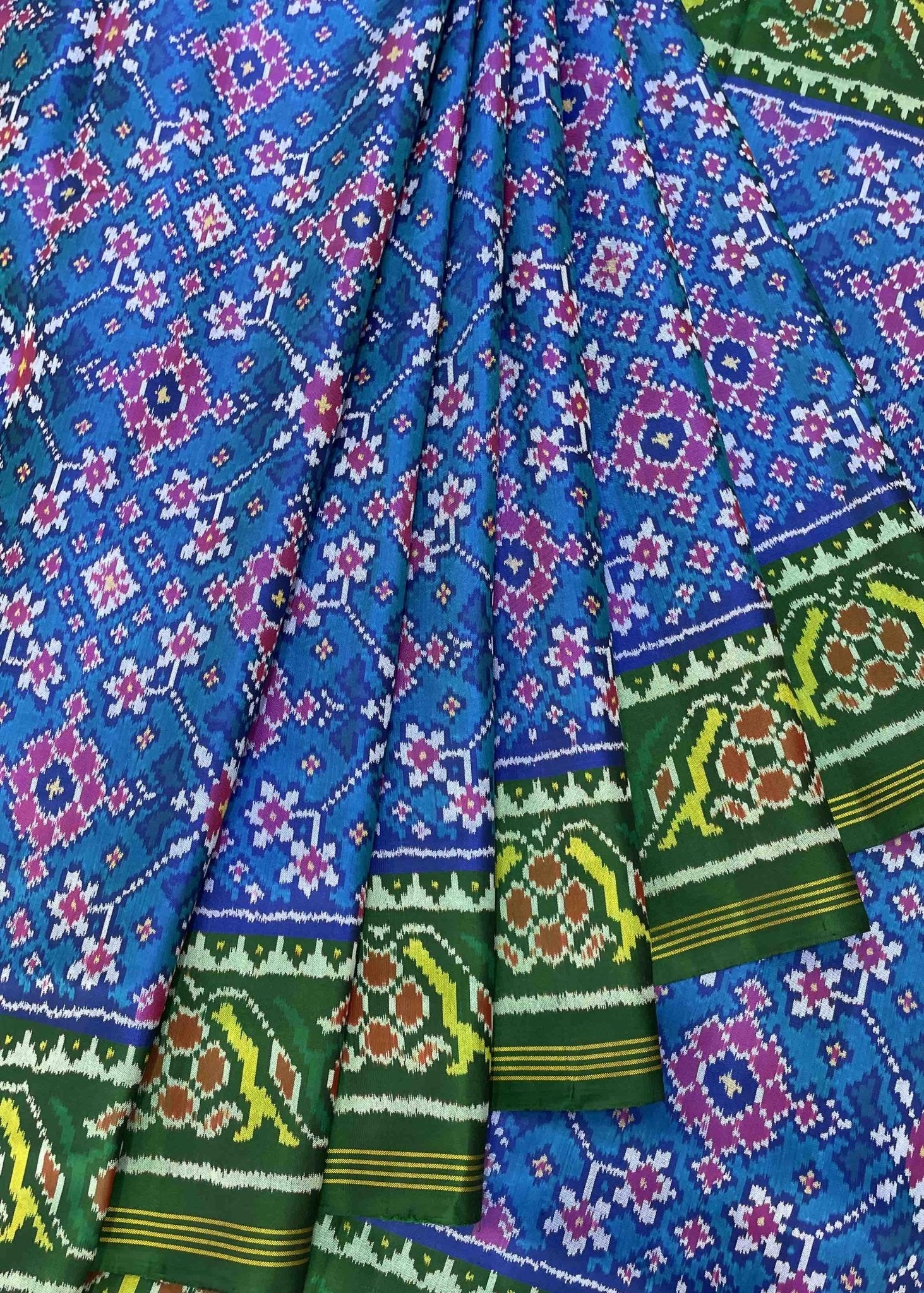 Green & Blue Navratna Patola Saree - SindhoiPatolaArt