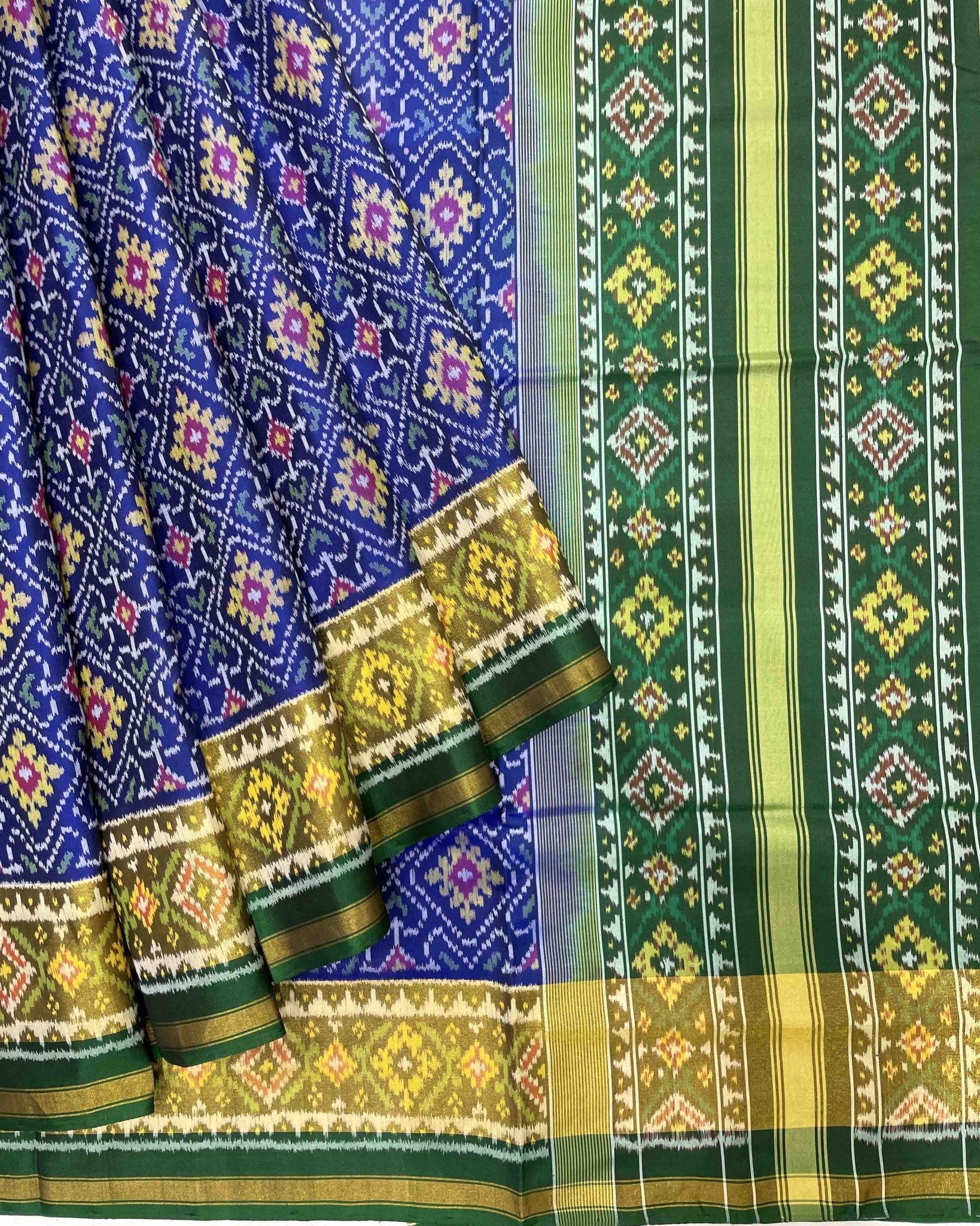 Green & Blue Panchanda Designer Patola Saree - SindhoiPatolaArt