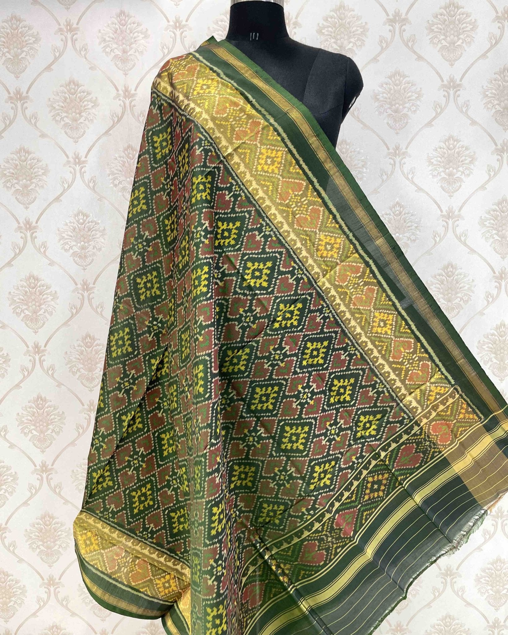 Green Panchanda Designer Patola Dupatta - SindhoiPatolaArt