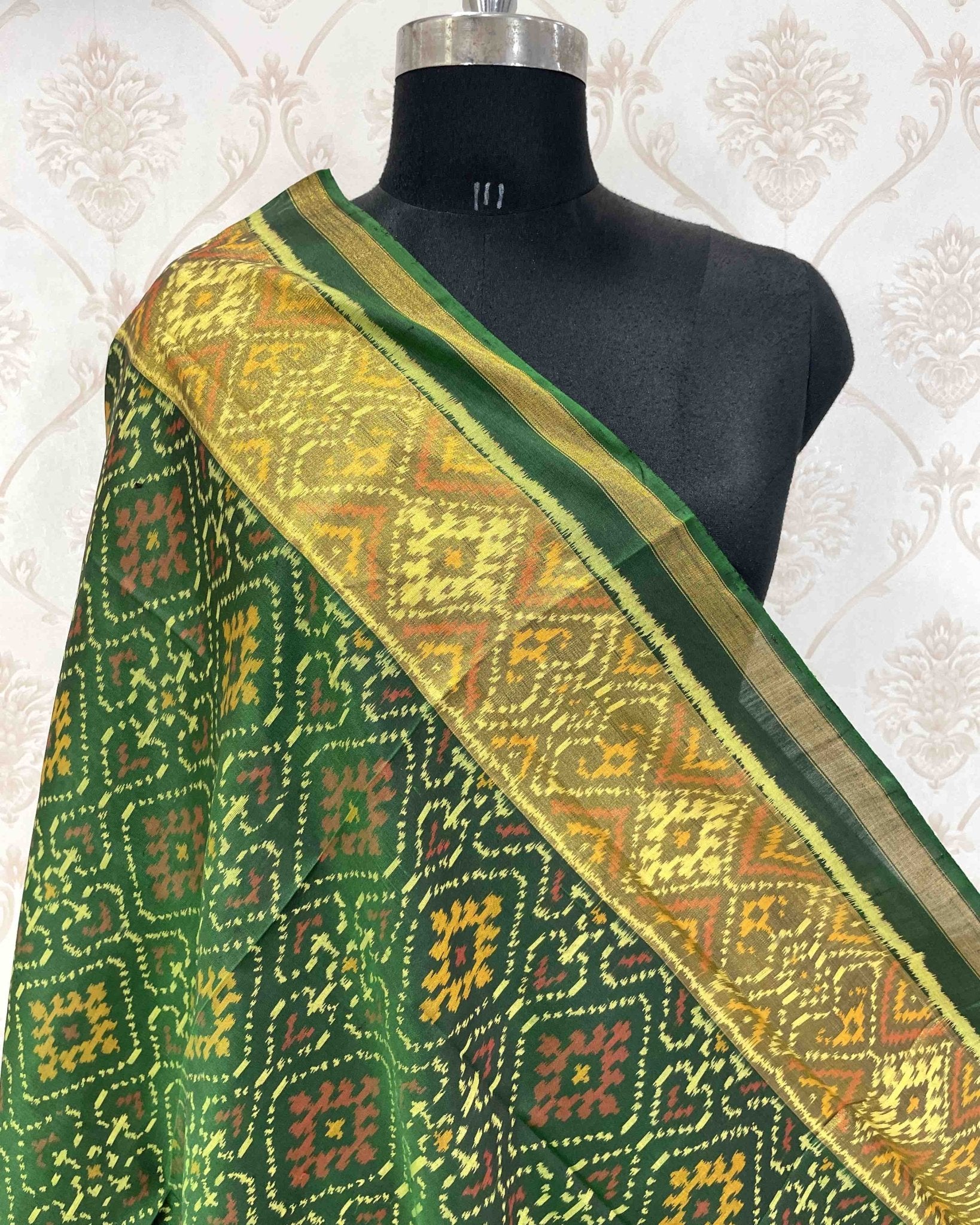 Green Panchanda Designer Patola Dupatta - SindhoiPatolaArt