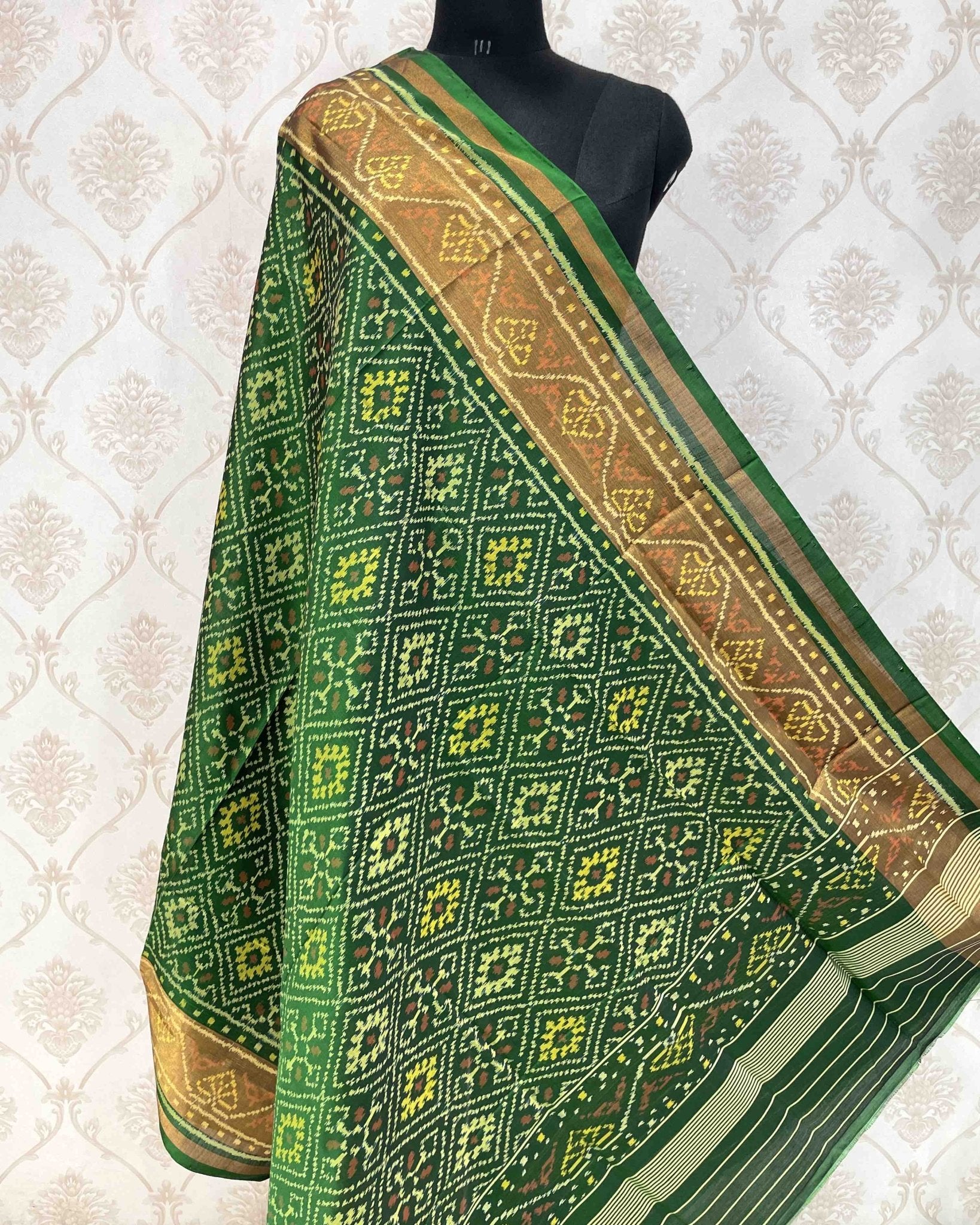 Green Panchanda Designer Patola Dupatta - SindhoiPatolaArt