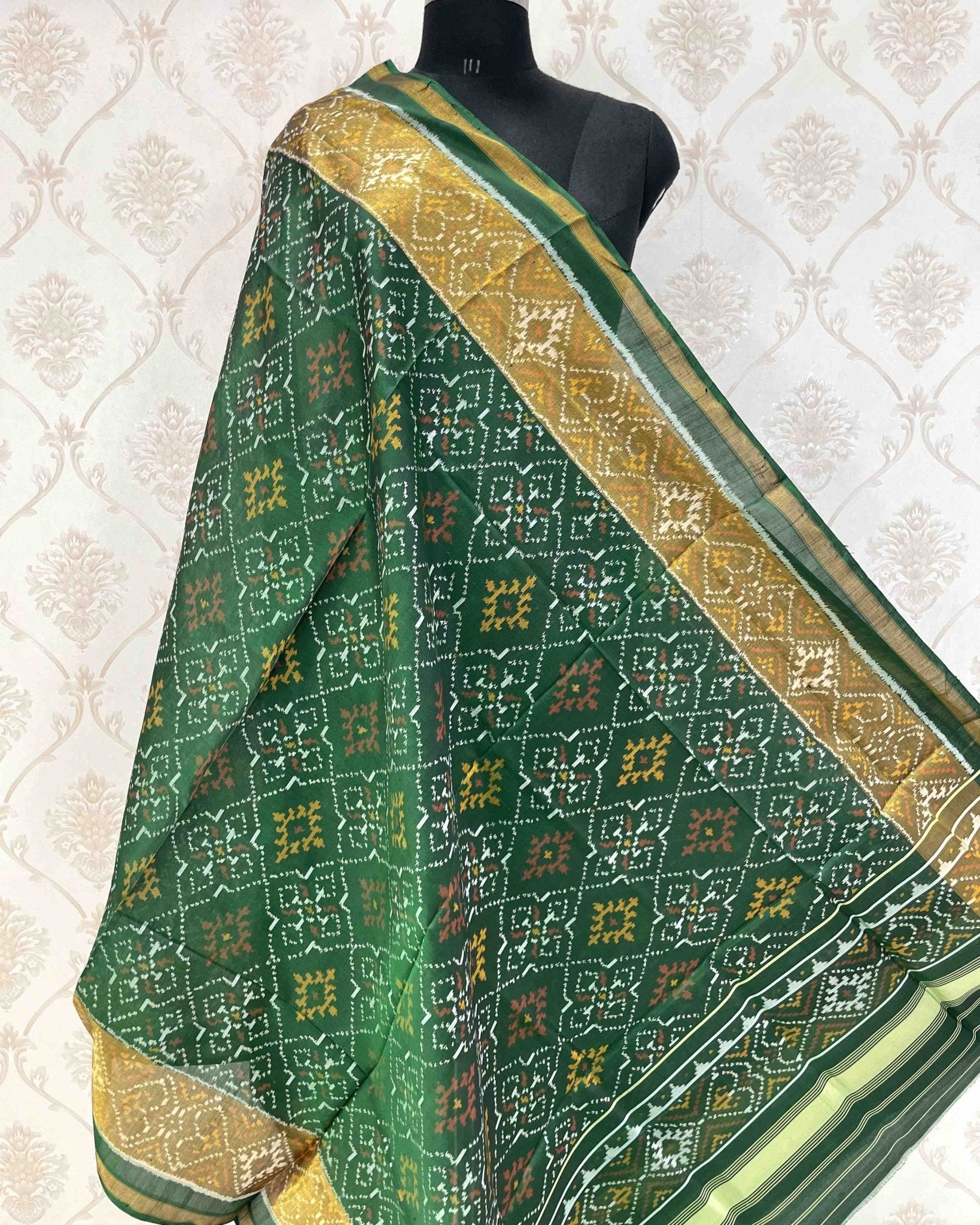 Green Panchanda Designer Patola Dupatta - SindhoiPatolaArt