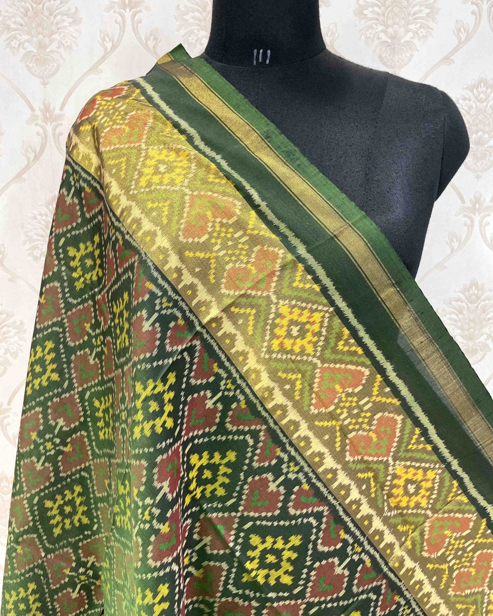 Green Panchanda Designer Patola Dupatta - SindhoiPatolaArt