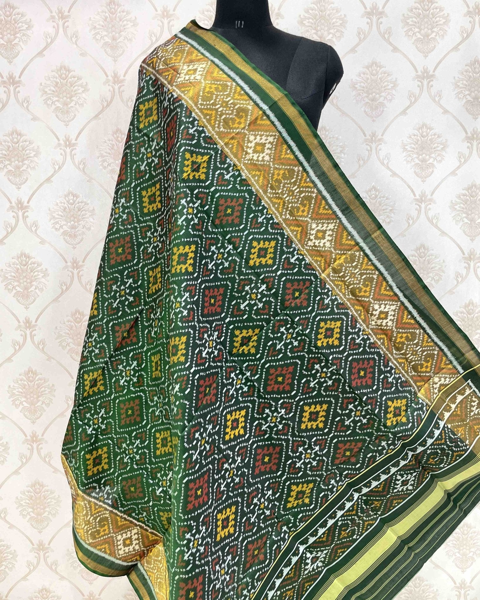 Green Panchanda Designer Patola Dupatta - SindhoiPatolaArt