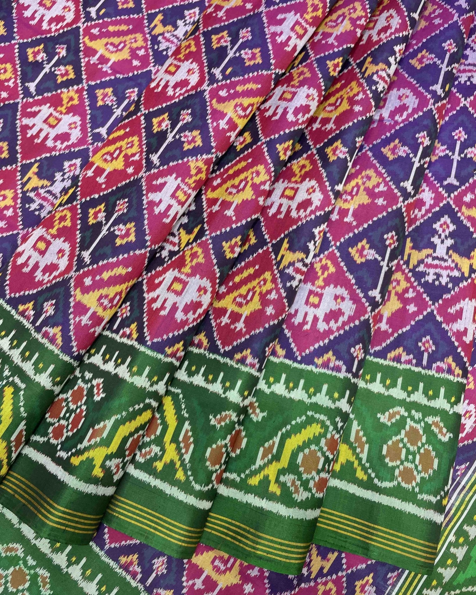 Green & Purple Narikunj Designer Patola Saree - SindhoiPatolaArt