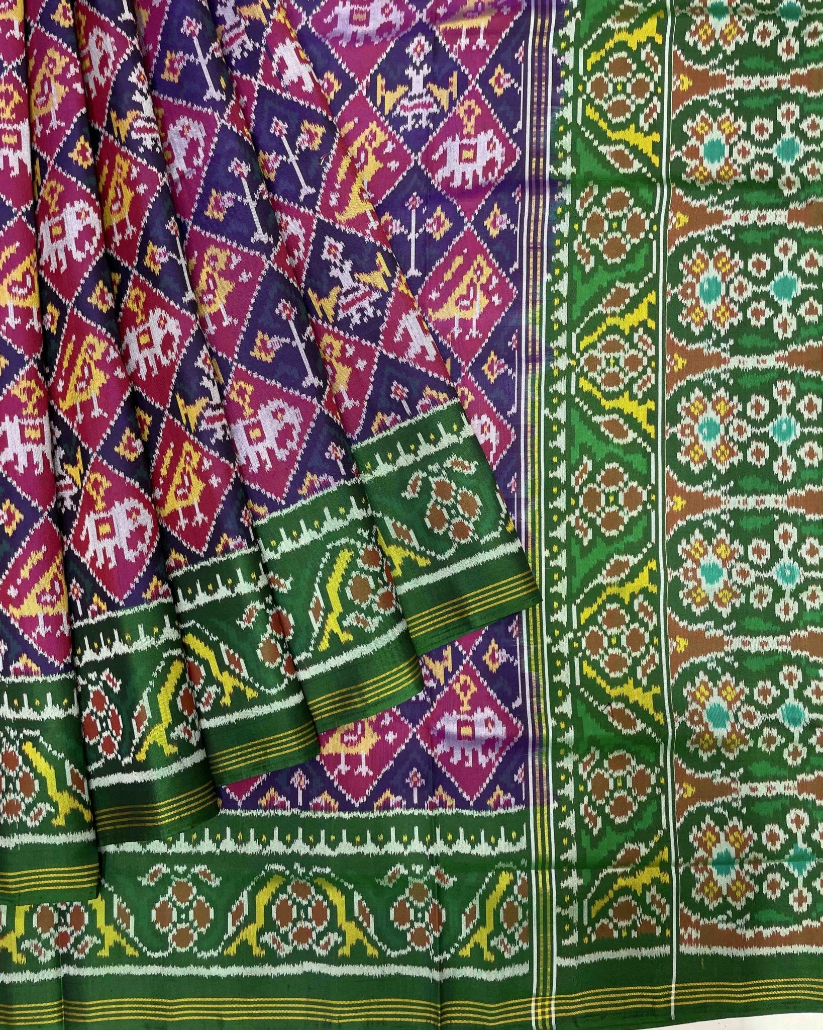 Green & Purple Narikunj Designer Patola Saree - SindhoiPatolaArt