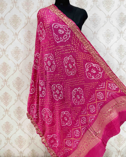 Pink Bandhani Dupatta - SindhoiPatolaArt
