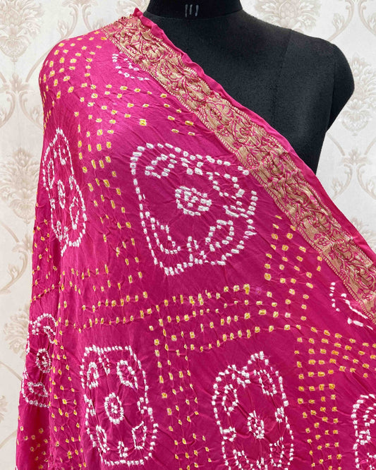 Pink Bandhani Dupatta - SindhoiPatolaArt