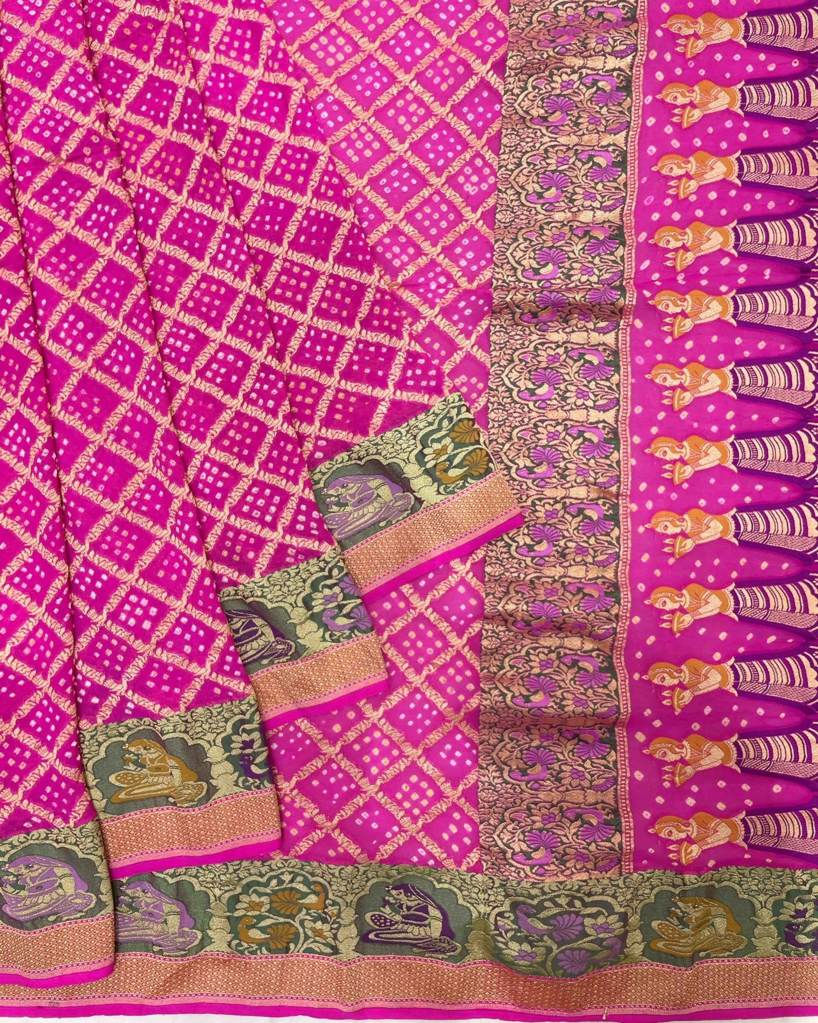 Pink Chex Bandhani Saree - SindhoiPatolaArt