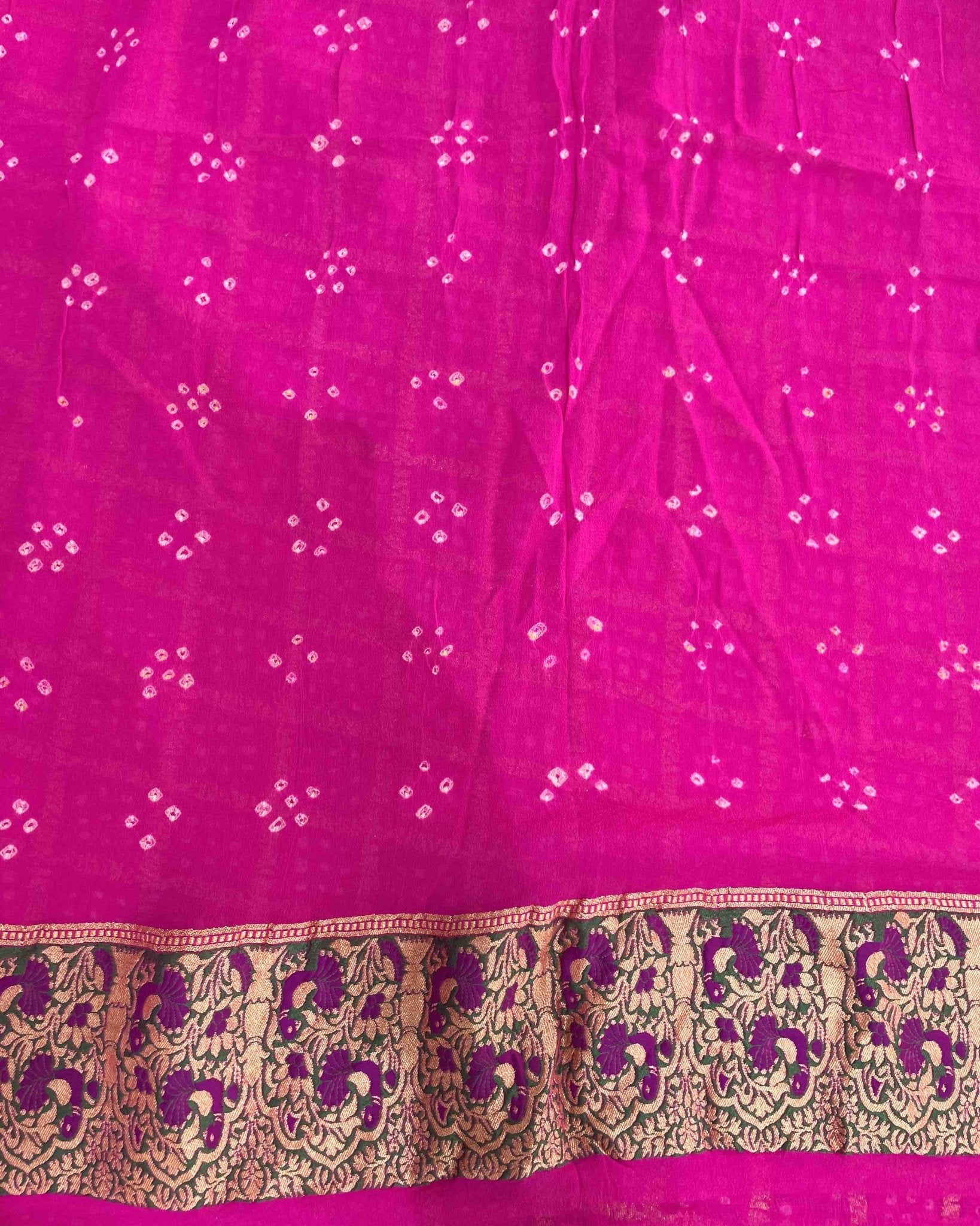 Pink Chex Bandhani Saree - SindhoiPatolaArt