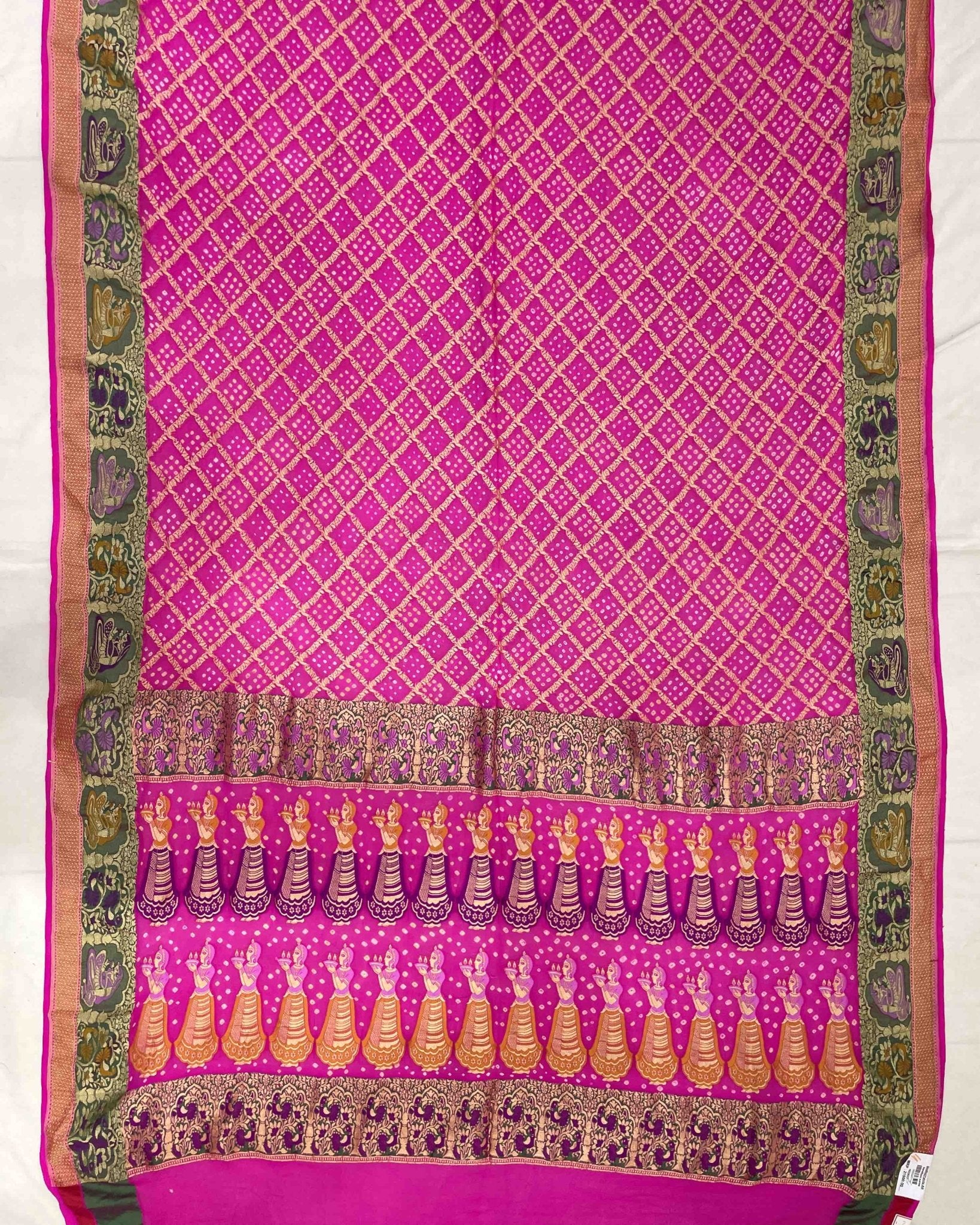 Pink Chex Bandhani Saree - SindhoiPatolaArt
