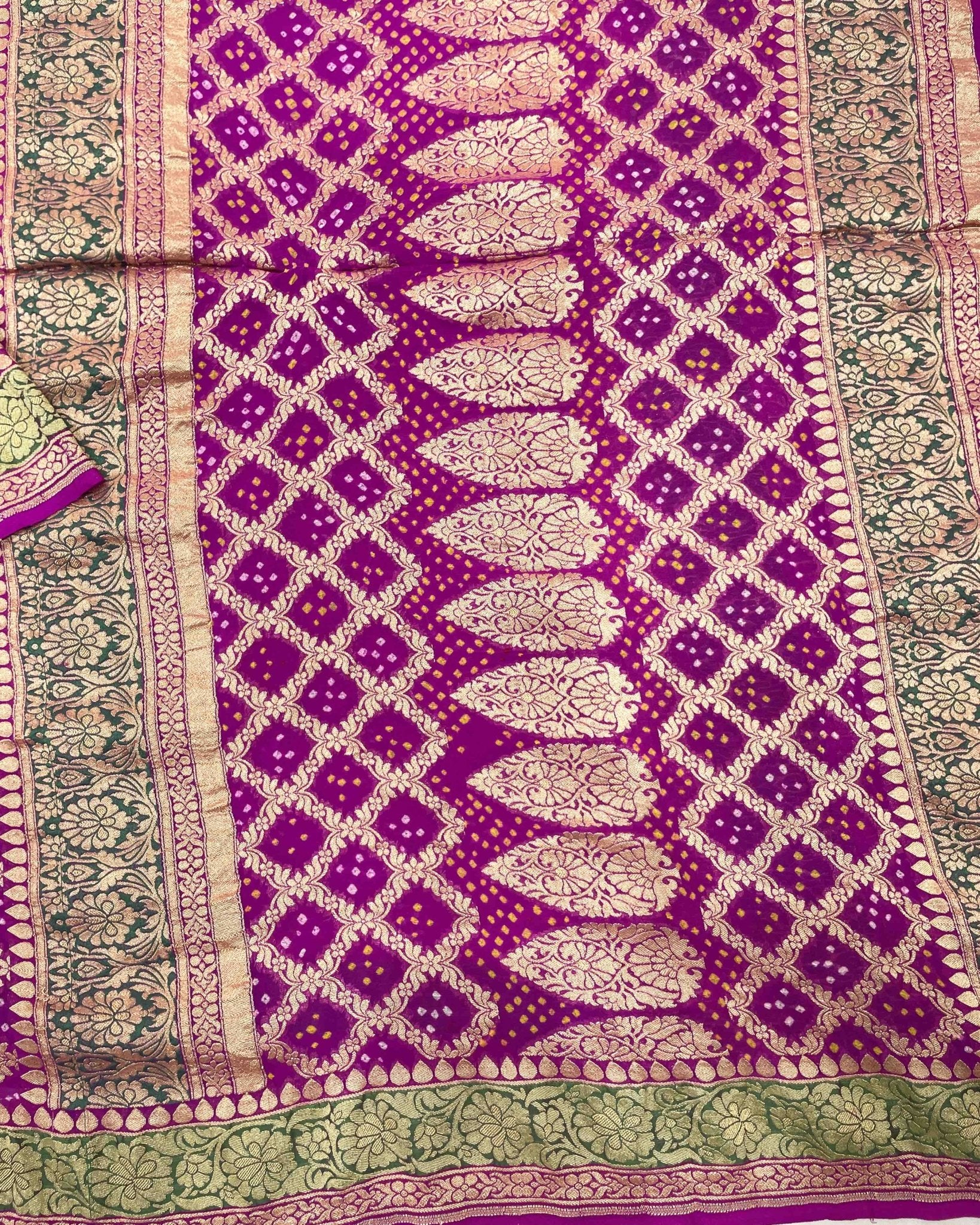 Purple & Pink Banarasi Georgette Bandhani Saree - SindhoiPatolaArt