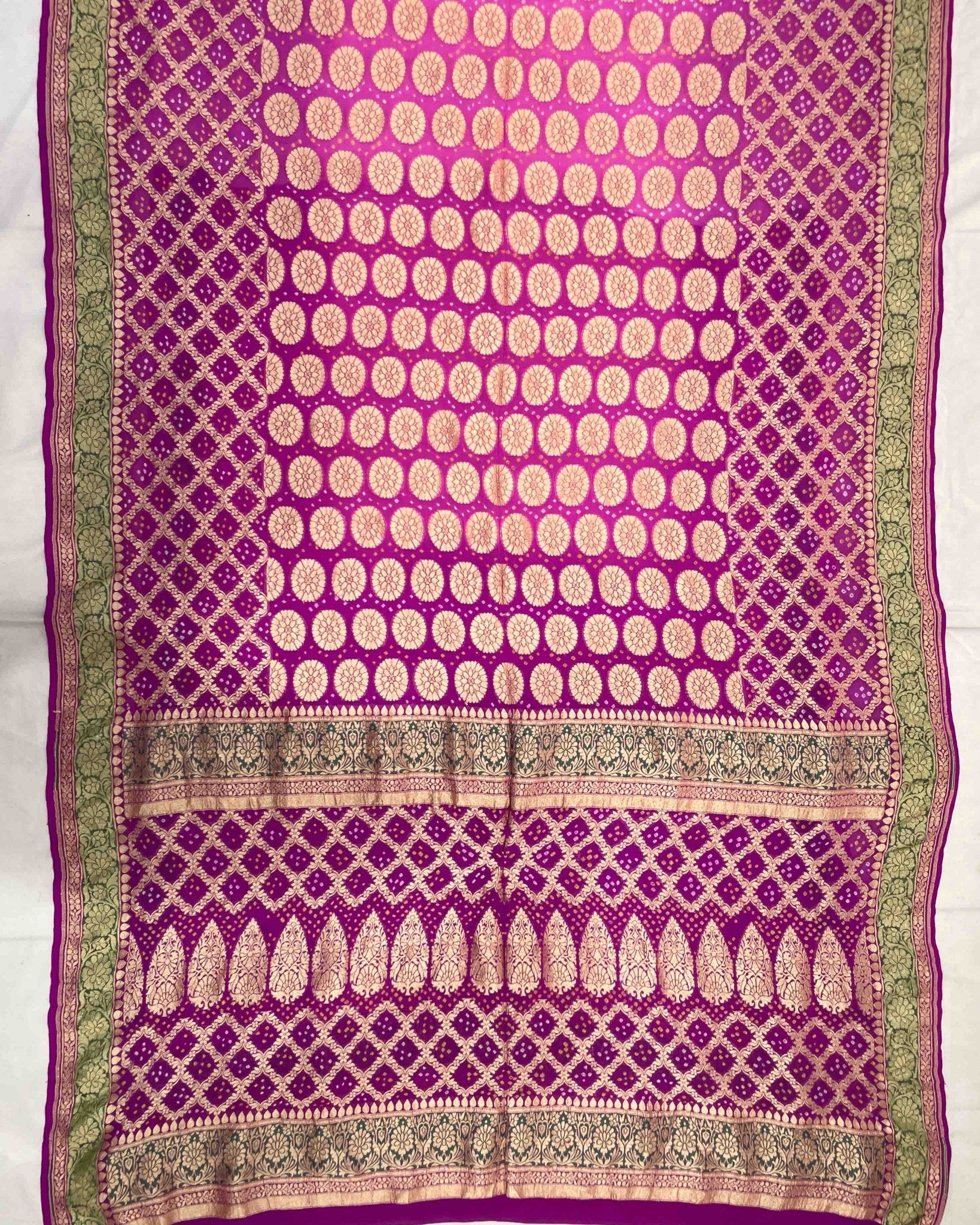 Purple & Pink Banarasi Georgette Bandhani Saree - SindhoiPatolaArt