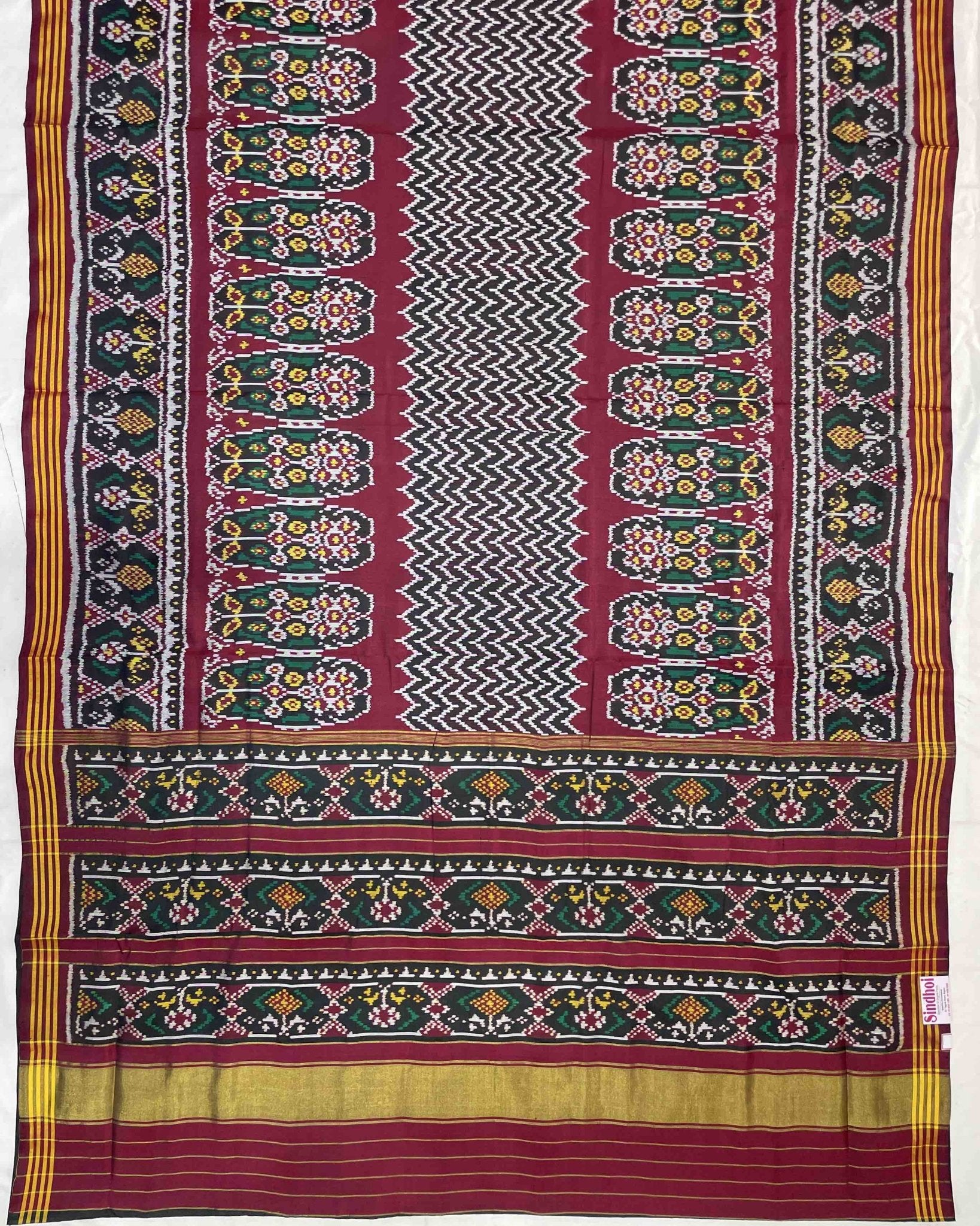 Red & Black Zigzag Designer Patola Saree - SindhoiPatolaArt