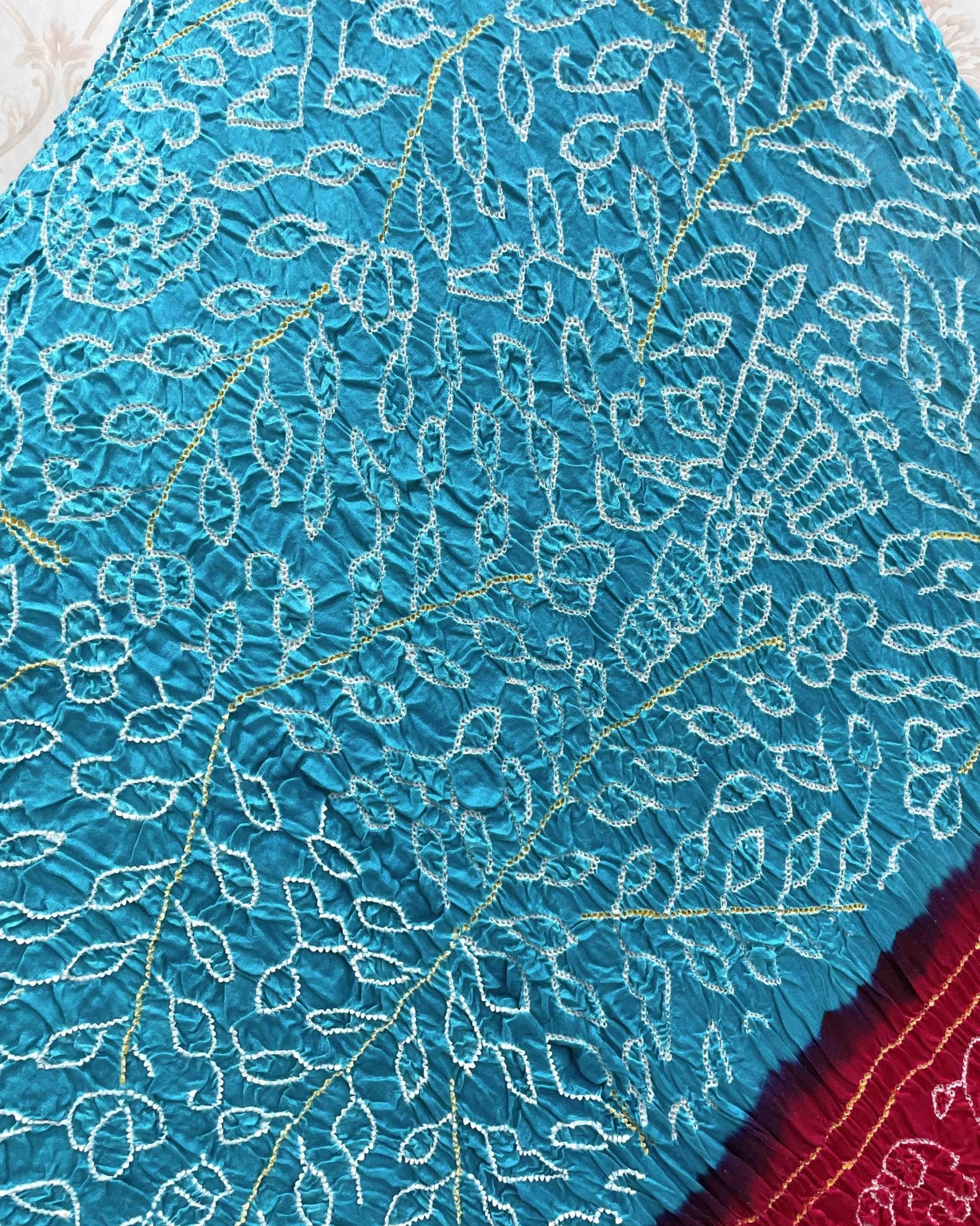 Sky Blue & Red Bandhani Dupatta - SindhoiPatolaArt