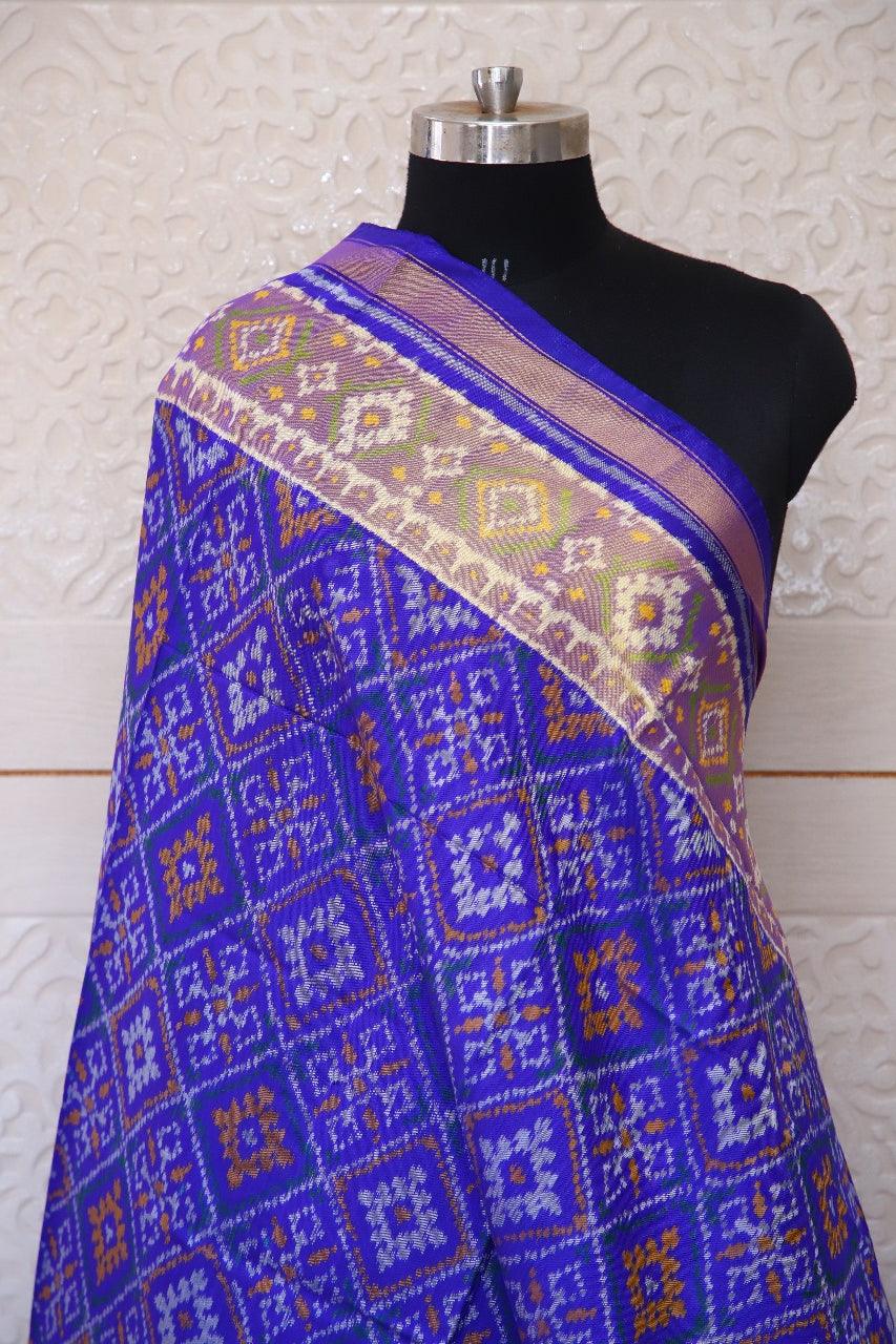 Traditional Panchanda design in Blue colour Dupatta - SindhoiPatolaArt