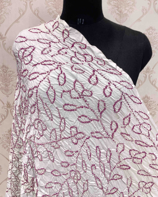White Bandhani Dupatta - SindhoiPatolaArt