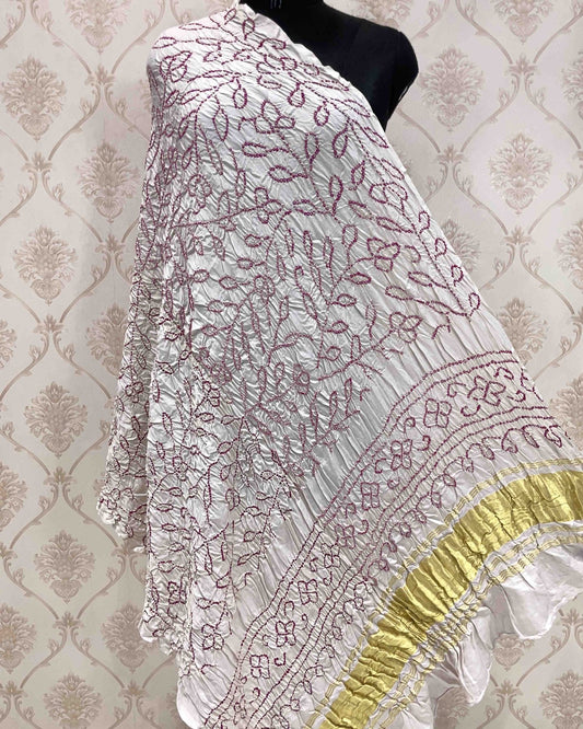 White Bandhani Dupatta - SindhoiPatolaArt