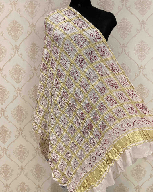 White Chex Bandhani Dupatta - SindhoiPatolaArt