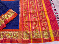 Red and blue patola with bandhej
