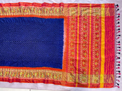 Red and blue patola with bandhej