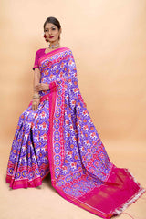 Pink & Blue Traditional Elephant Patola
