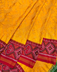 Yellow Ganga Jamuna Flower Design Pallu Patola Bandhej